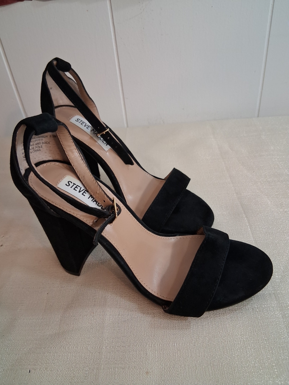 Steve Madden Black Suede Open-Toe Block Heel Sandals